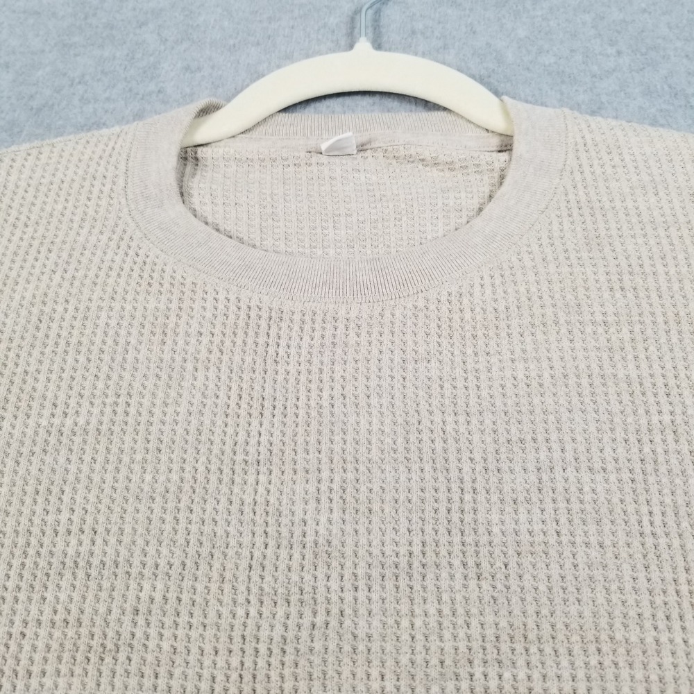 Uniqlo Waffle Knit Shirt Men M Medium Beige Thermal Long Sleeve Crew Neck Casual - Picture 2 of 10